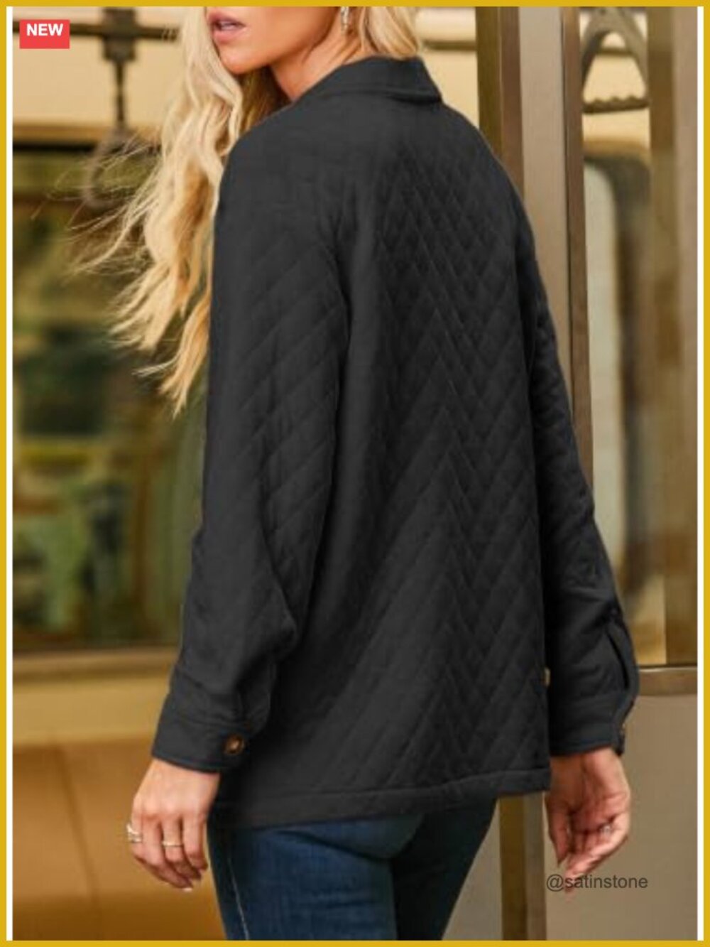 Quilted Lightweight Button Down Long Sleeve Jacket with Pockets - Picture 5 of 6